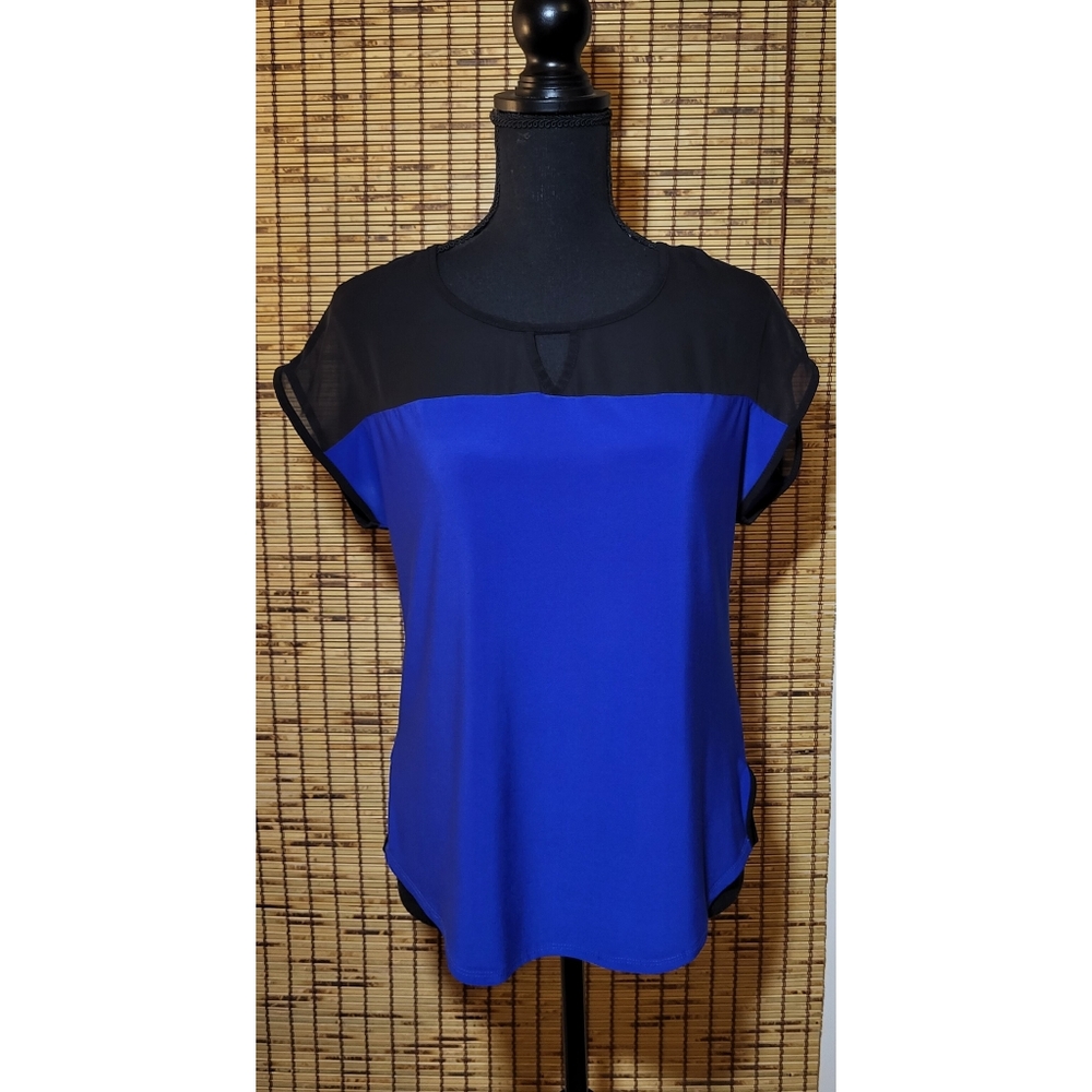 💔 4/$20 - AUW - Black Sheer & Royal Blue Blouse